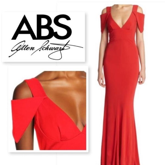 ABS Allen Schwartz Cold Shoulder Double V Gown - Picture 7 of 7